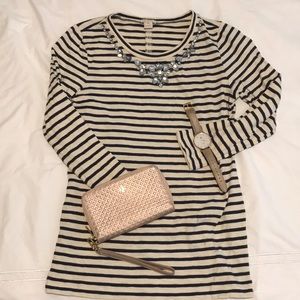 J. Crew Embellished 3/4 Sleeve Top